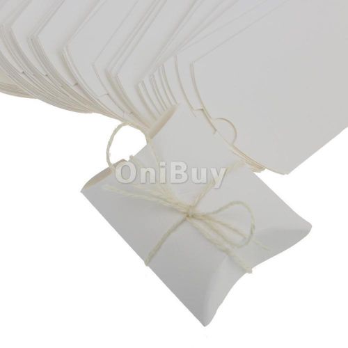 50pcs White Rustic Candy Gift Boxes Wedding Party Pillow Shape Jute Rope