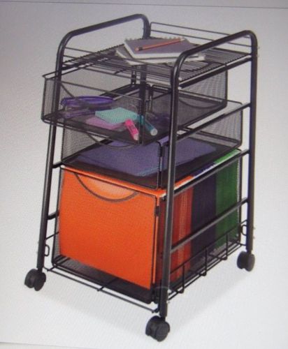 Safco 5213bl onyx steel mobile file cart with 3 drawers - nib for sale