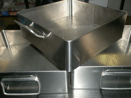 STAINLESS PERFORATED INSTRUMENT STERILIZATION TRAY 10 X 3.5&#034; - 3 TRAYS