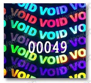 Large void security hologram stickers numbered, 26mm x 24mm, warranty labels for sale