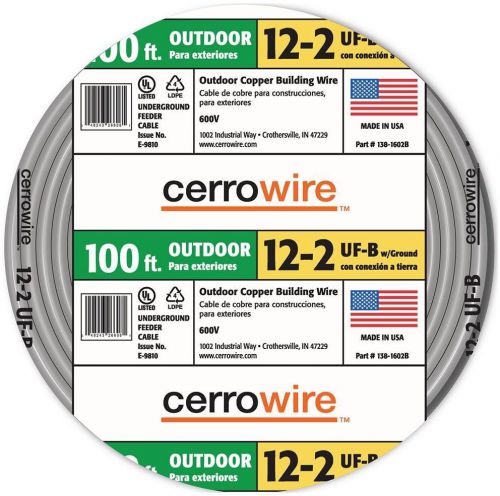 100 Ft. 12/2 Underground Feeder (UF) Electrical Wire Gray New Coil Free