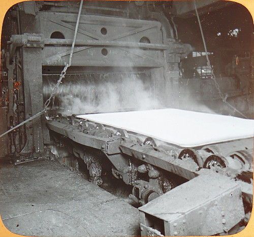 c1905 Pittsburgh Rolling Mill Interior Rolling Slab to Plate Photo Lantern Slide