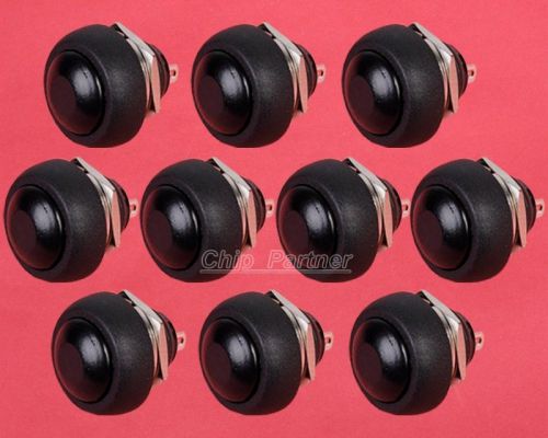 10pcs black 12mm waterproof momentary push button mini round switch on/off 250v for sale