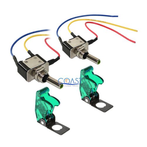 2X Car Home Heavy Duty Green LED Metal Toggle Switch On/Off w/covers MTSG