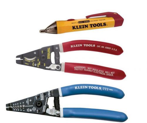 Klein tools tool set-volt tester meter/low &amp; high voltage wire strippers pliers for sale