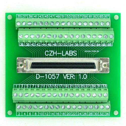 68-pin Half-Pitch/0.05&#034; D-SUB Female Breakout Board, DSUB, SCSI, Terminal Module