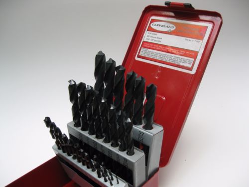 RARE CLEVELAND TWIST DRILL BIT SET 417-937 1/16-1/2 by 64th #00942 in METAL CASE