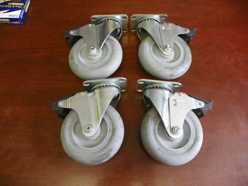 Lot of 4 new colson 5&#034; x 1-5/16&#034; rubber swivel plate casters wheels w/ brake for sale