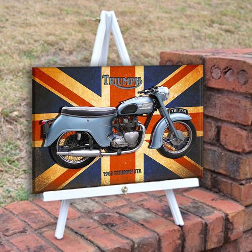 Vintage Triumph 1963 weathered antique look - metal wall decor for garage bar