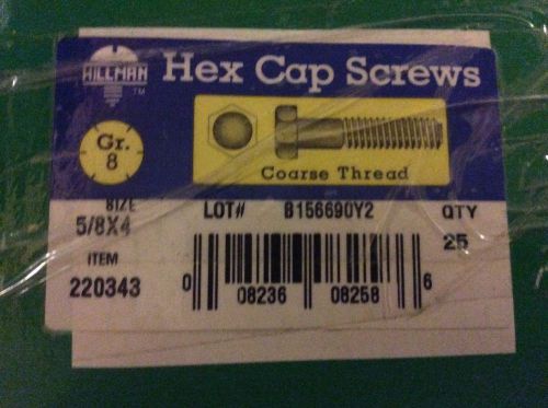 HEX CAP SCREW 5/8 -11 X 4&#034; GR. 8 ,YELLOW ZINC , 25 BOLTS.