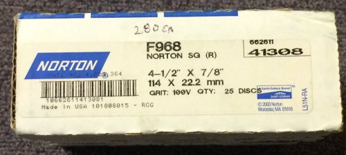 Norton 66261141308  4-1/2&#034;X 7/8&#034; F968  100V-Grit Discs SG, Box Of 25, New