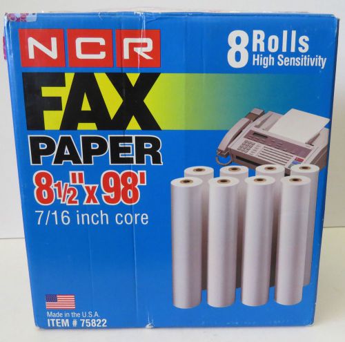 NCR Fax Paper 7 Rolls 8 1/2 x 98&#039; 7/16 inch Core #75822 High Sensitivity USA