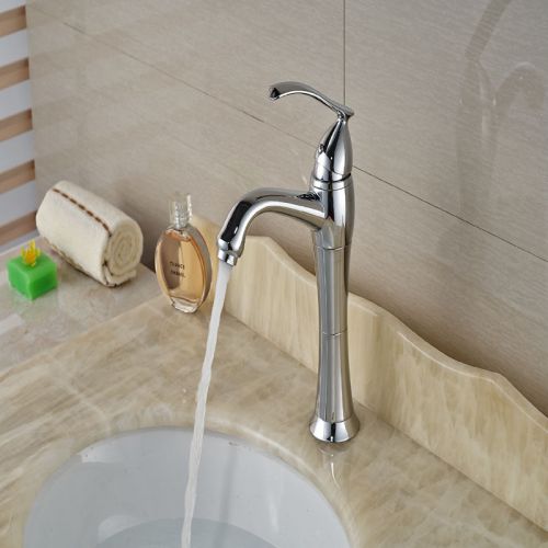 Chrome Finish Basin Faucet Sink Mixer Tap One Hole Tall Vessel Faucet Deck Mount
