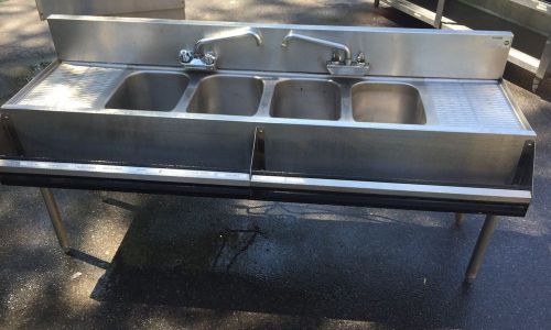 KROWNE KR18-64C 4 COMPARTMENT STAINLESS BAR SINK W/ TWO DRAINBOARD &amp; Speed Rack