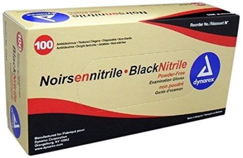 Dynarex Black Nitrile Exam Gloves, Powder-Free, Medium, Box/100