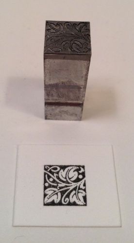 Antique Letterpress Printers Block, Leafy Ornament - Solid Metal