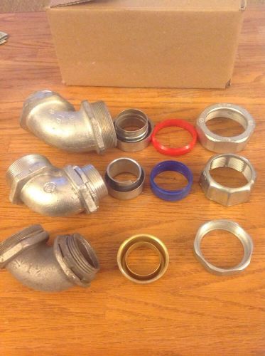 Mixed lot of 3 pcs)   1-1/2&#034;, 1-1/4&#034;  liquid-tight 90 connector (123) for sale