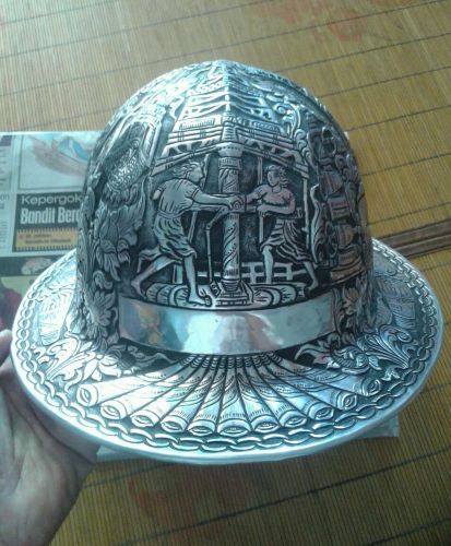 Aluminum engraved hard hat hand crafted mining oil rig art work for sale