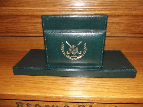 Vintage stuart kern hunter green leather desk envelope letter holder rack golf for sale