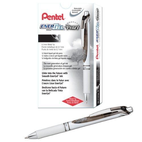 Pentel EnerGel Pearl Deluxe RTX, 0.7mm, Black Ink, Box of 12 (BL77PW-A)