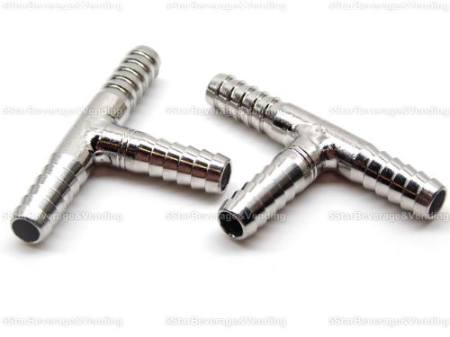 (2) food grade stainless steel 1/4&#034; x 1/4&#034; x 1/4&#034; barb t tee hose fitting splice for sale