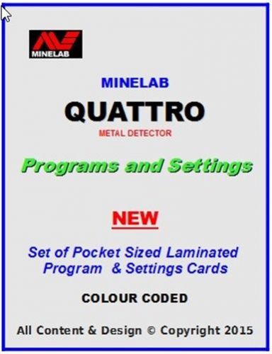 Minelab quattro metal detector program cards. pocket size. waterproof. new for sale