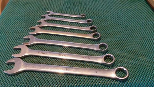 S-K TOOLS 7-PIECE FULL POLISH COMBINATION WRENCH SET 9/16&#034; TO 1&#034; U.S.A. 12-POINT