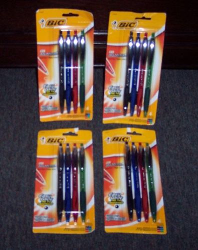 4 PKS BIC ATLANTIS RETRACTABLE BALL POINT PENS 4 ASST COLORS MED PT METAL CLIP