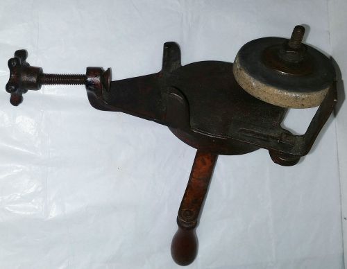 Vintage Grinding Wheel Hand Crank Bench Top Clamp Tool