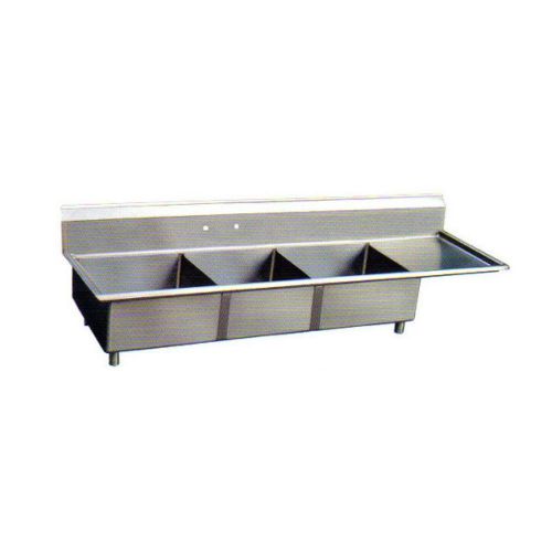 L&amp;J LJ1216-3R, 12x16-Inch 3-Compartment Stainless Steel Sink with Right Drainboa