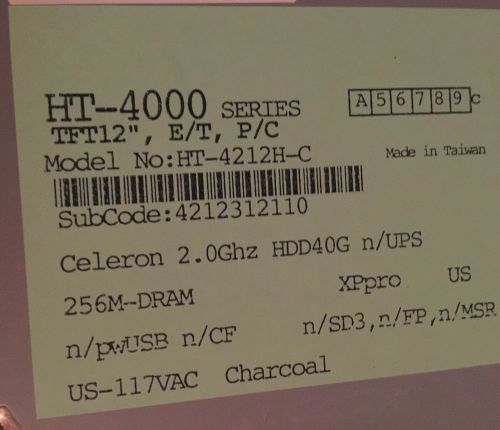 12&#034; Posiflex Ht-4000 Pos Touch Terminal Cpu Intel 2.0Ghz / Ram 2Gb