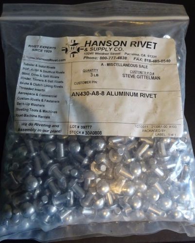 1/4&#034; Round Head Aluminum Rivets 1/2&#034; Length 3 lb bag AN430-A8-8