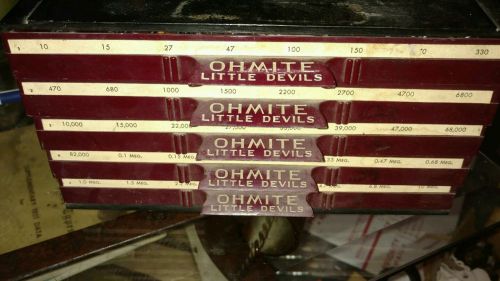 Vintage OHMITE Little Devils Storage Cabinet Display packed w/Resistors - Nice!