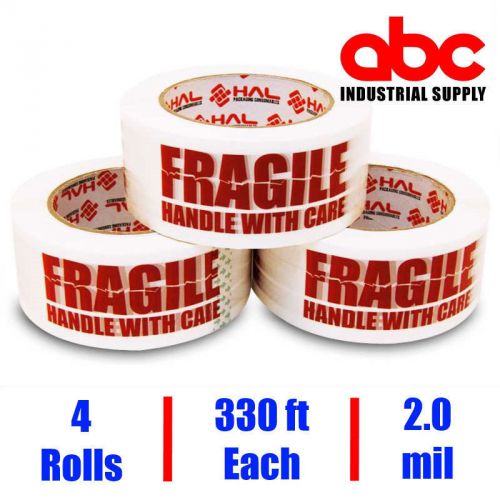 4 ROLL 2&#034; FRAGILE PRINED SHIPPING PACKAGING HAL TAPE 330 Feet 110 yards