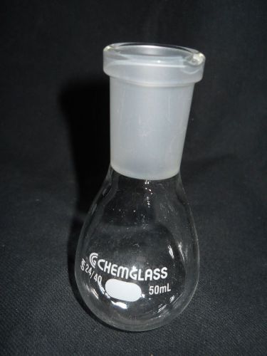 Chemglass 24/40 Joint Glass Heavy Wall 50mL Rotary Evaporating Flask, Chipped
