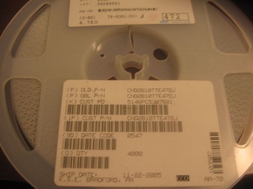 QTY: 4000 PC&#039;S P/N CND2B10TTE472J Resistor Thick Film Array 4.7K Ohm 5% SMT