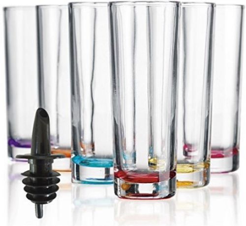 Set Of 6 Unique Colorful Vibrant Slim Shot Glasses, Festive Vodka Glasses Come