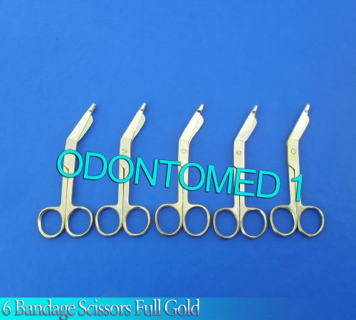 6 Lister Bandage Scissors 4.5” Gold Plated Surgical
