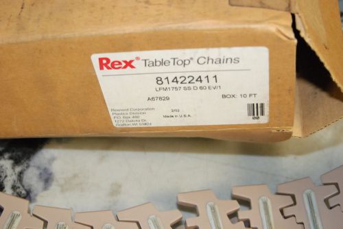 Rexnord 81422411 Table Top Chain,10&#039; long with High Friction Insert New in Box,