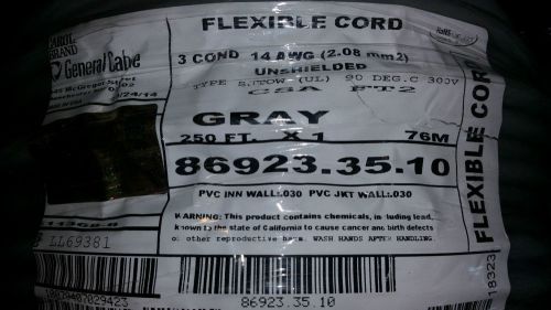 Carol 86923 14/3c 14 awg/3 cond sjtow gray pvc power cable cord 90c 300v /20ft for sale