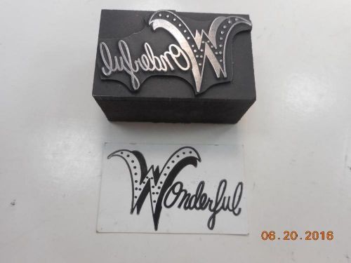 Letterpress Printing Block, The Word WONDERFUL in Script, Type Cut