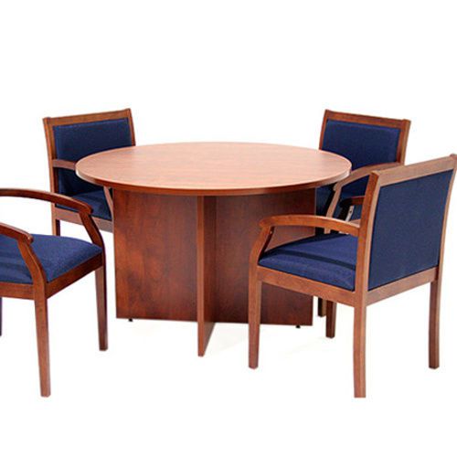 ROUND CONFERENCE TABLE AND CHAIRS SET Office Meeting Room Cherry Mahogany 42 48