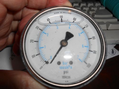 PRESSURE GUAGE --ENFM -- MADE IN HOLLAND -- 0 TO 100 BAR 100XKPA PSI