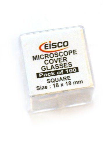 Eisco Labs Square Microscope Glass Covers, 18 x 18 mm, Pack of 100 Slide Cover