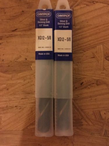 Set of 2 Champion Silver And Deming Drill Bit 1/2&#034; Shank XG12-5/8