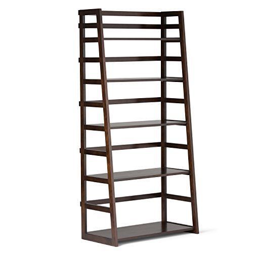 Simpli bookcases home acadian ladder shelf bookcase rich tobacco brown new free for sale