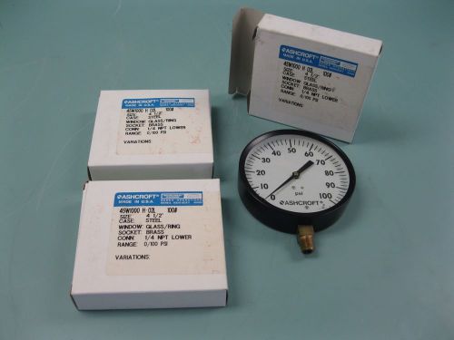 Lot (3) ashcroft 0-100 psi pressure gauge 4-1/2&#034; face 45w1000 new h17 (2068) for sale