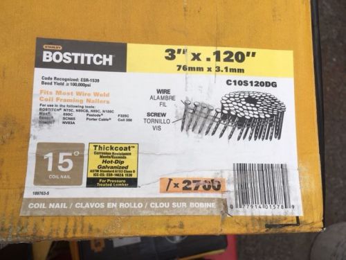 BOSTITCH C10S120DG Thickcoat Round, Wire Screw Shank Coil Framing Nail 2,700/Box