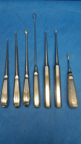 Lot of 7, Surgical Currettes, Assorted Sizes, Dermal, Orthopedic Codman Jarit