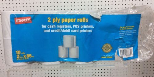 6 2 Ply Paper Rolls Staples 21/4&#034;X85 Ft. For Cash Registers, POS, Credit Card